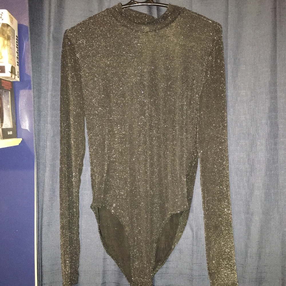 Black/Grey sparkly long sleeved body suit
